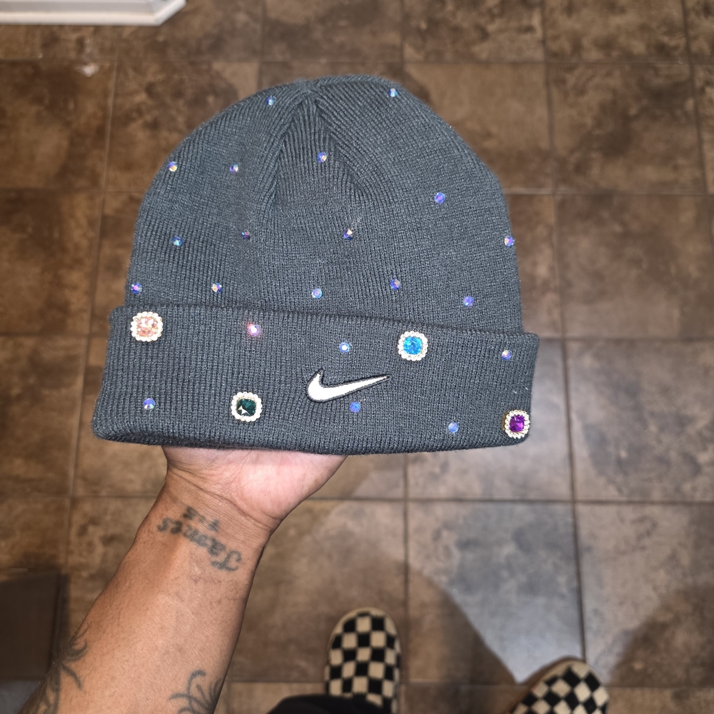 Nike Gray Beanie with Gem Accents